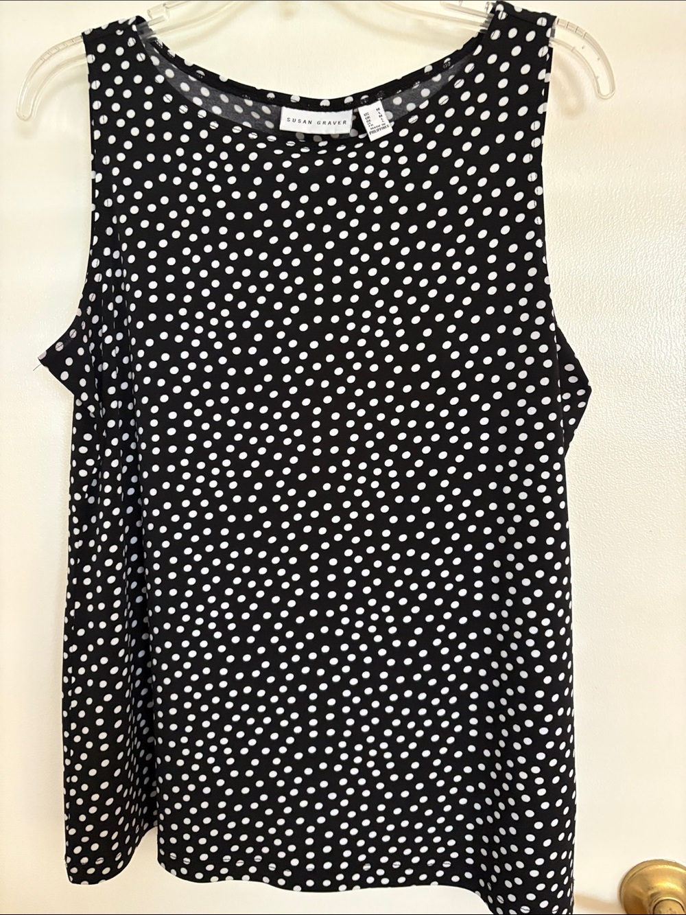 Susan Graver Black and White Polka Dot Sleeveless Tank liquid knit size M